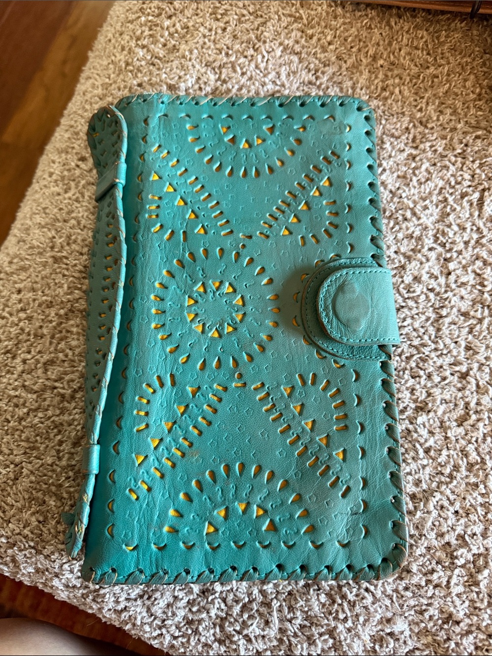 Cleobella Mexicana Leather Clutch Wallet Turquoise Teal Hand-Tooled Boho